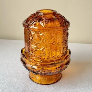 Indiana Glass Vintage Stars and Bars Amber Fairy Lamp Candle Holder